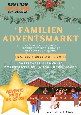 Familien Adventsmarkt am 29.11.2025 in der Gaststätte Alt Myhl 62 in Hückelhoven - 