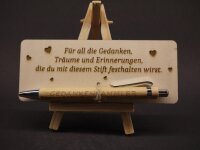 Gedankensammler – Graviertes Holzschild mit Bambus-Kugelschreiber