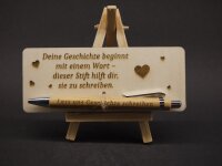 Gedankensammler – Graviertes Holzschild mit Bambus-Kugelschreiber