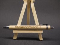 Gedankensammler – Graviertes Holzschild mit Bambus-Kugelschreiber