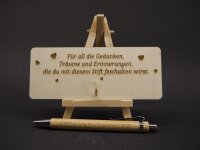 Gedankensammler – Graviertes Holzschild mit Bambus-Kugelschreiber