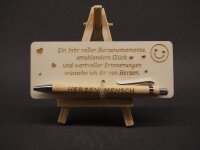 Gedankensammler – Graviertes Holzschild mit Bambus-Kugelschreiber