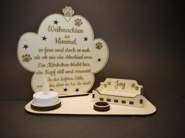 Personalisiertes Gedenklicht "Weihnachten im Himmel" – Holz Kerzenhalter für Hund oder Katze