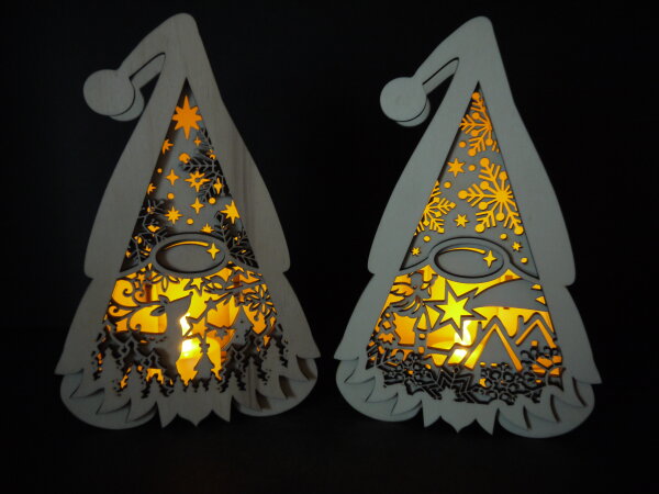 Holz-Wichtel mit warmem LED-Licht – handgefertigte Weihnachtsdekoration in zwei Designs