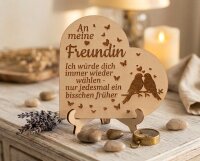 Personalisierbares Holzherz mit Gravur l Geschenk für Freundin, Freund, Mann oder Frau – romantische Liebeserklärung aus Holz mit Ständer