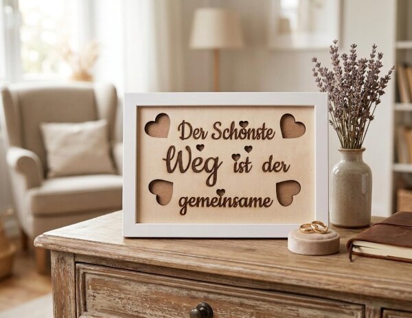 Holz-Geldgeschenk im Rahmen – „Der schönste Weg ist der gemeinsame“ – Ideal zur Hochzeit & Verlobung