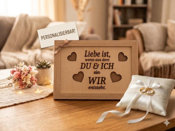 Geldgeschenk Hochzeit Holzbild Rahmen – Liebe ist... DU & ICH = WIR