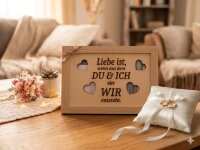 Geldgeschenk Hochzeit Holzbild Rahmen – Liebe ist... DU & ICH = WIR