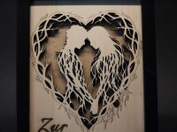 Geldgeschenk Hochzeit Holzbild ❤️ Fotorahmen Scherenschnitt Paar | Kreatives Hochzeitsgeschenk Baum Herz, Gutschein verpacken, 2 Farben